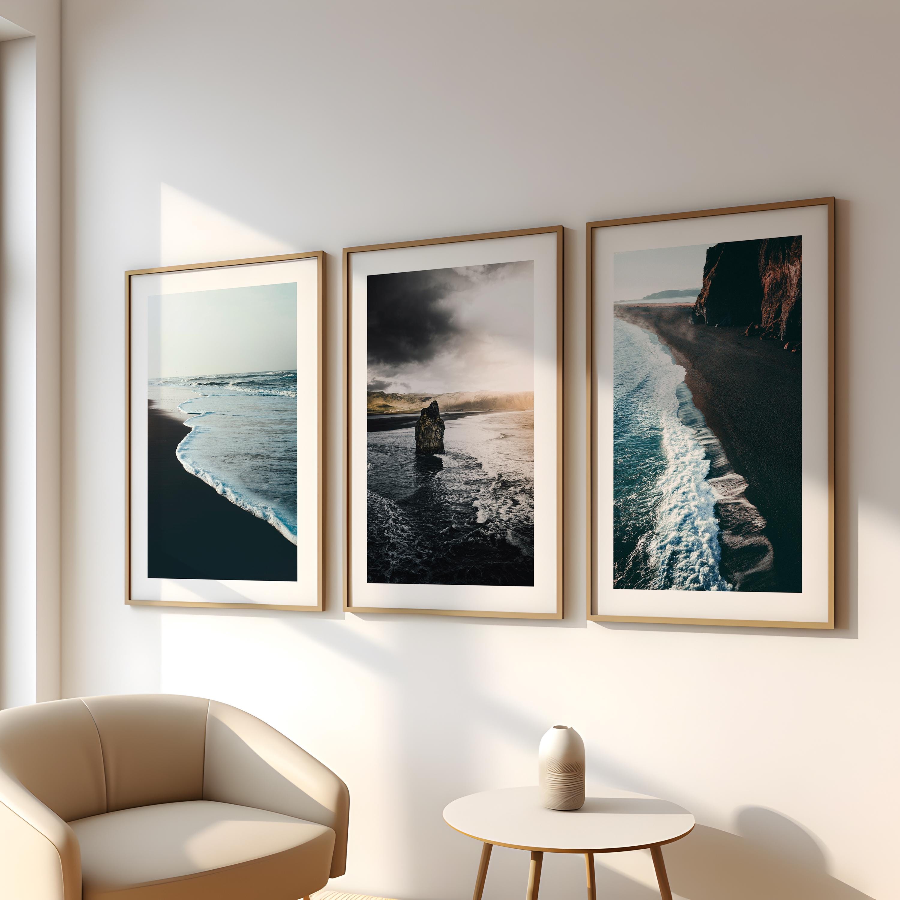 Photography Black And White - 3pcs frameless Set of 3 Coastal