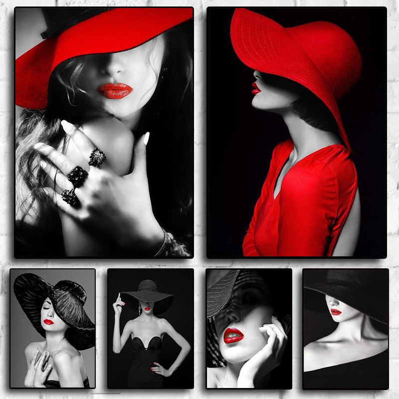 Elegant Red Lips Woman Poster  – обзор и цена Photography Black And White